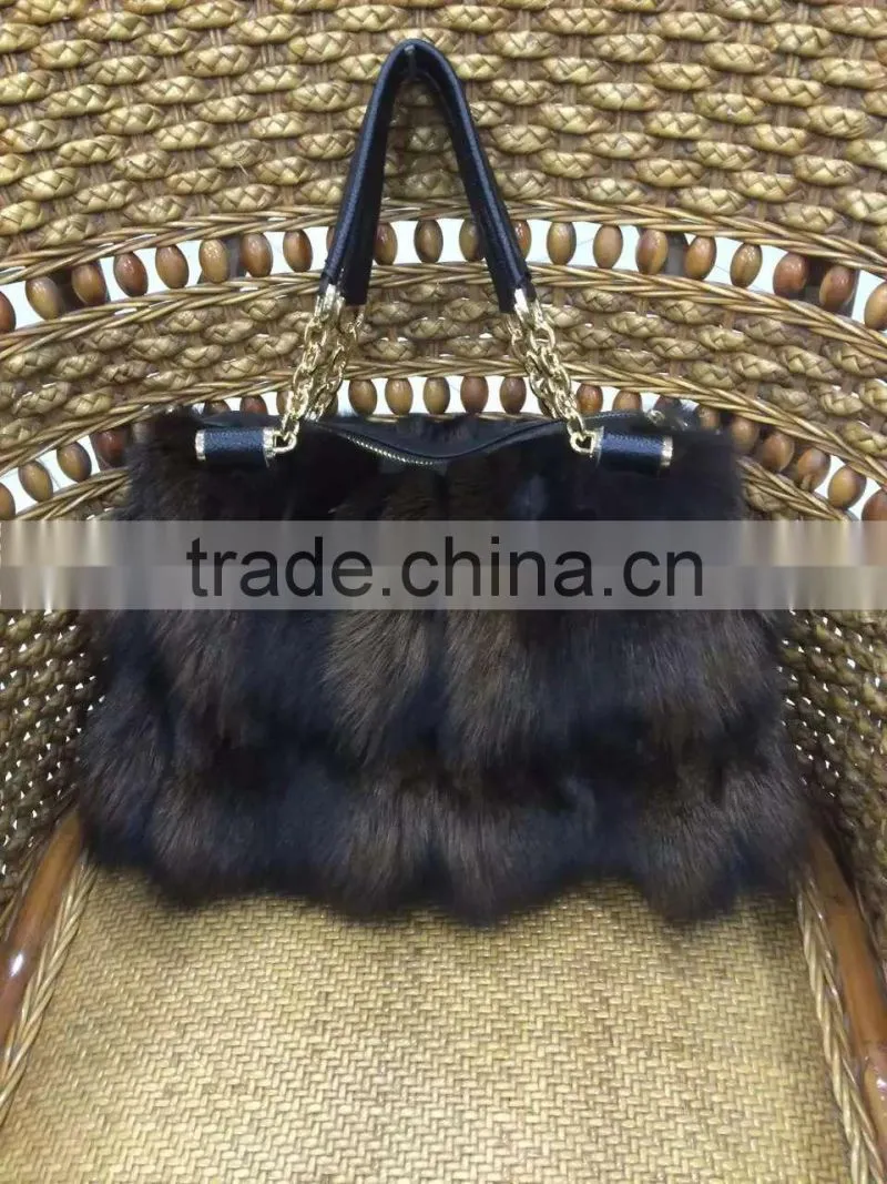 women real fox fur and leather splicing handbags