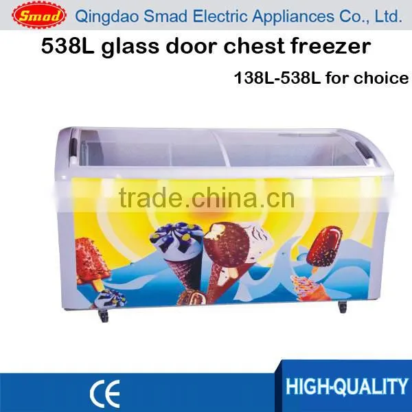 sliding curved top glass door chest freezer