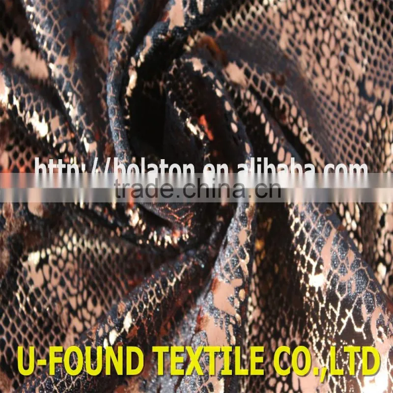 new fancy item 95% polyester 5% spandex warp knitted velvet with bronze foil python pattern print fabric