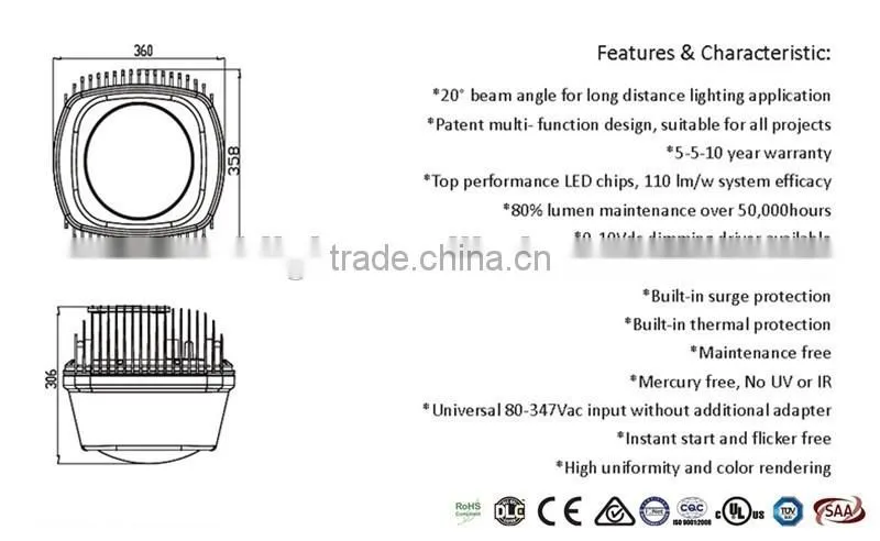 2016 New Design outdoor stainless steel dimmable IP67 300w led flood light