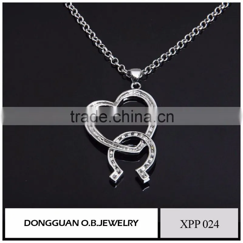 Crystal necklace pendant, fashion LOVE shape pendant jewelry with imitation white gold plated