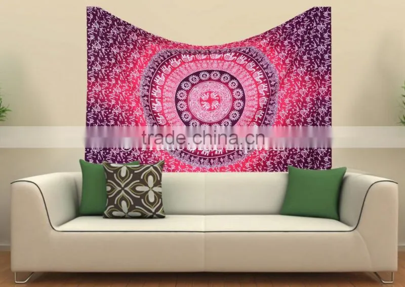 Indian Ombre Gypsy Elephant Hippie Mandala Wall Art Queen Cotton Boho Wall Hanging Home Decorative Ethnic Tapestry