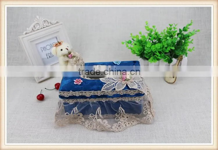 Blue fabric tissue box cover