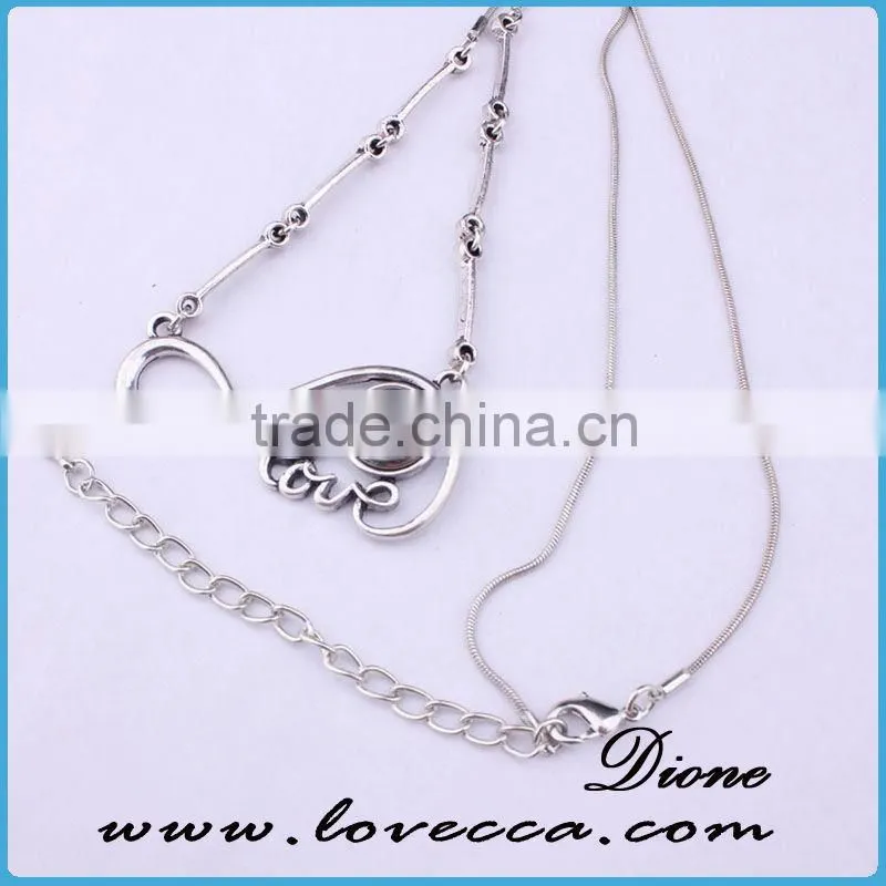 Antique silver alloy women fashion crystal pendant necklace long snap necklace jewelry