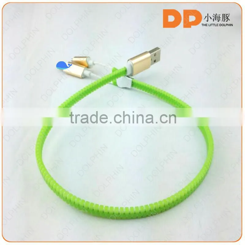 New premium colorful zipper usb cable 2 in 1 usb phone charger cable for samsung galaxy s7