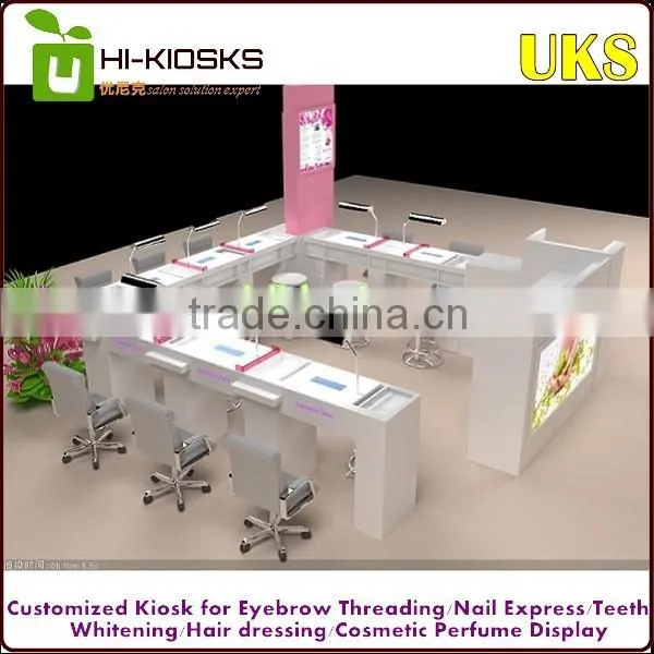 Customized mall nail bar kiosk design / nail kiosk for manicure and pedicure for sale
