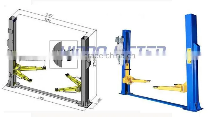electric unlock two column vehicle lift equipment