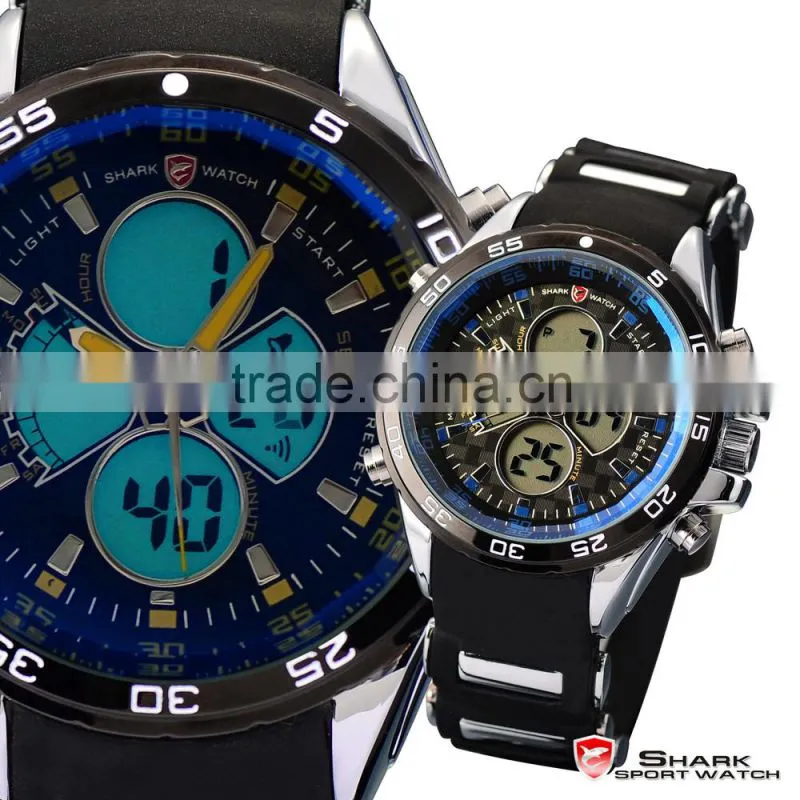 SHARK Men's Date Day Alarm LCD Sports Quartz Rubber Army Wrist Watch