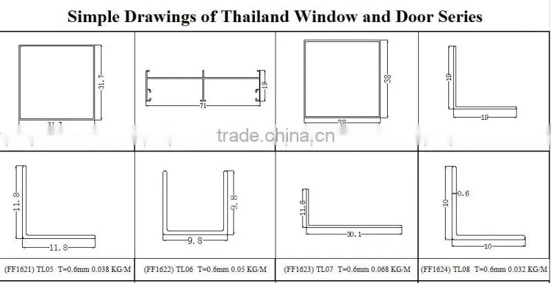 New arrival 6063 alloy aluminum window weather strip Thailand series