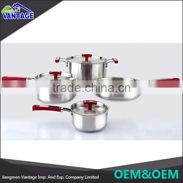 7PCS Non-stick exterior in satin polished stainless steel enterprise quality cookware