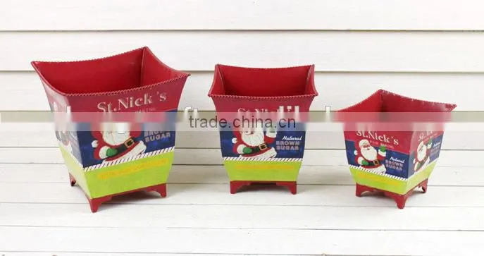 2015 s/3 metal red flower pot, christmas garden pot for home decor