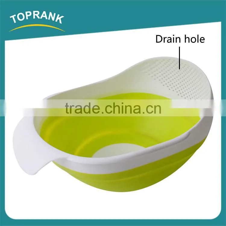 New design foldable storage baskets silicone collapsible kitchen vegetables fruit basket with colander