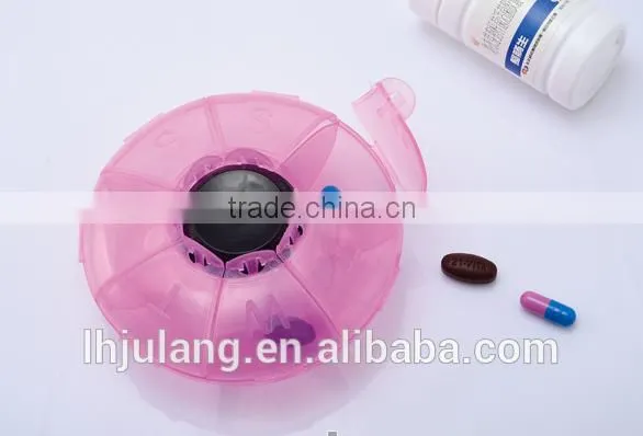 New design Plastic 7days weekly pill box / plastic round 7days pill organizer