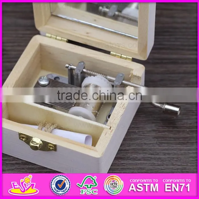 handmade hand crank cartoon wooden metal music box W07B032-S