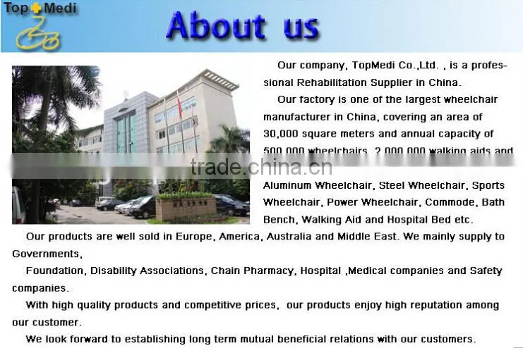 Rehabilitation Therapy Supplies Topmedi TAW950BEF1 plastic manual handicapped wheelchair made in China