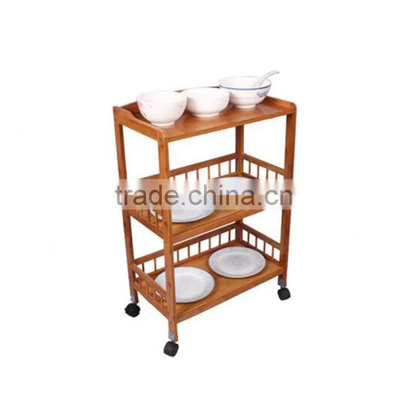 Wholesale Bamboo Kitchen Cart New Mobile Dining Car with Baskets, Shelves and 8-Slot Wine Bottle Holder