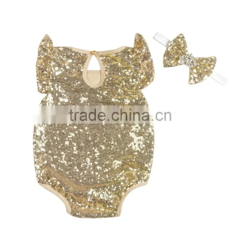 Sequin Baby Romper Toddler Rompers Newborn Baby Clothes with bow