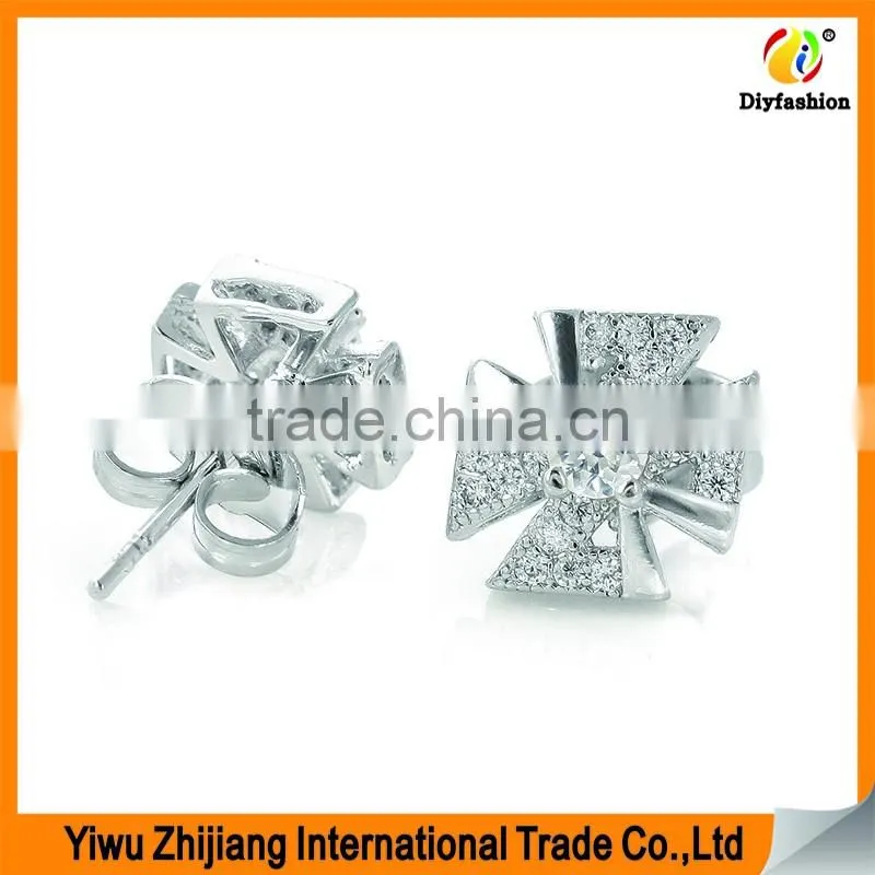 2017 new fashion Four Leaf Clover set auger Inlay zircon Platinum plating earrings
