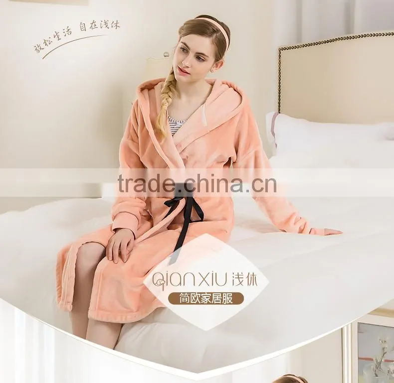 New Arrival Qianxiu Wholesale Cheap Female Elegant Gray Comfort Hoodies Flannel Pajamas