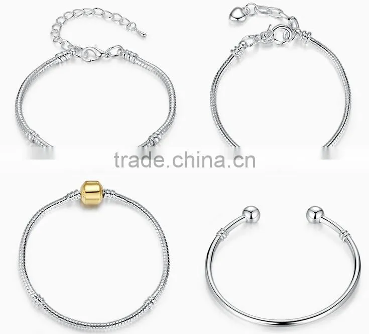 Bracelet Snake Chain Fits Glass or Alloy Beads Fits,Silver Plated Snake Chain Classic Bead Barrel Clasp Bracelet for Beads Charm