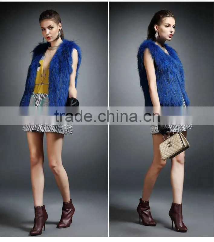 YR725 New Arrival Raccoon Fur Vest Women/Winter Knit Fur Vest Spring Style
