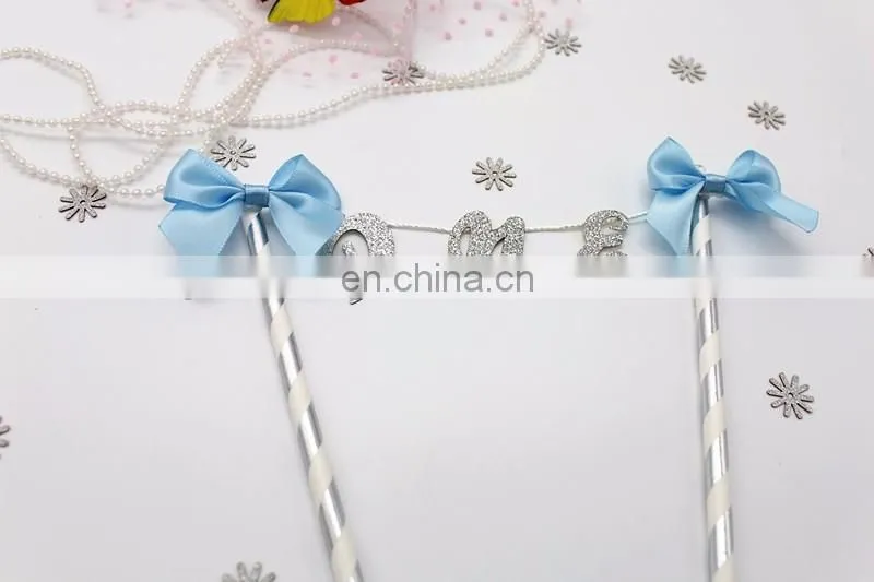 Newest One with Bow Baby Girl/Boy Birthday Paper Cake Bunting