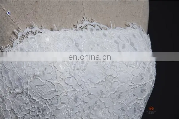 HMY-E0352 High Quality Franch Lace Fabric Bodice Sheer Skirt Lace Hem Latest Sample Wedding Dress 2016 Detachable Long Train