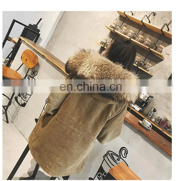 New Arrival Women Monochromatic Jackets and Winter Coats With Corduroy Fabric