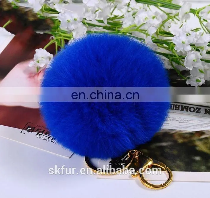Factory wholesale high quality real rex rabbit fur pom pom keychain