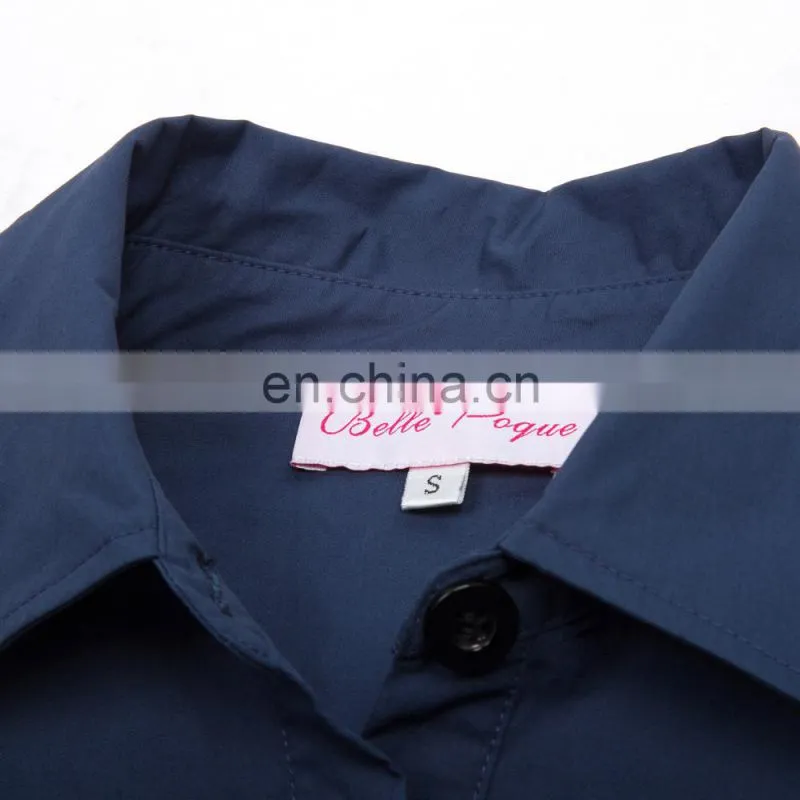 Belle Poque Victorian Style Long Sleeve Shirt Collar Contrast Color Navy Swing Retro Vintage Dress BP000366-3