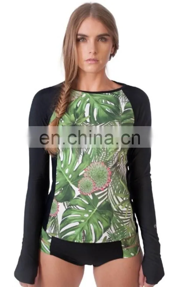 Wholesale custom printed compression women spandex lycra rash guard