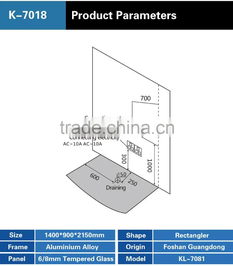 Foshan Factory Bathroom Design Aluminum Sliding Door Steam Shower Room With Hot Tub K-7081