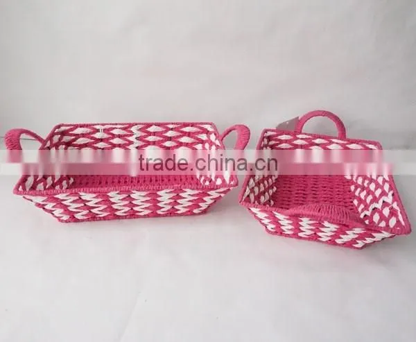 S/2 Rectangular Shape Paper Rope Woven Colorful Package Basket