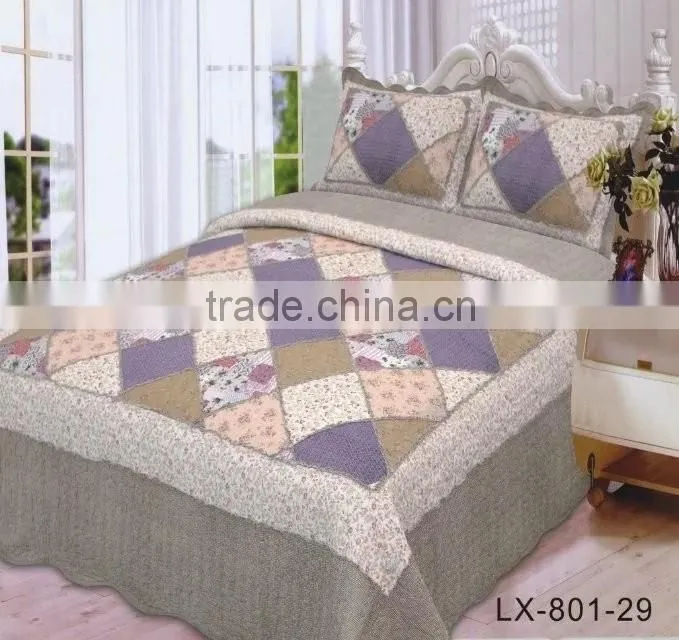 Polyester block diagonal process printed bed set