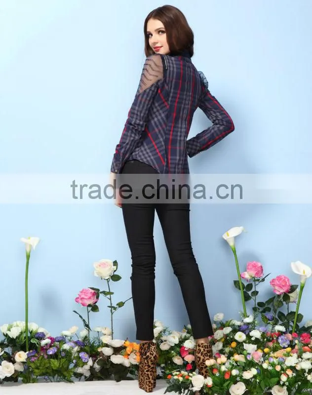 2013 Lady cotton fashion lattice shirt/girl shirt