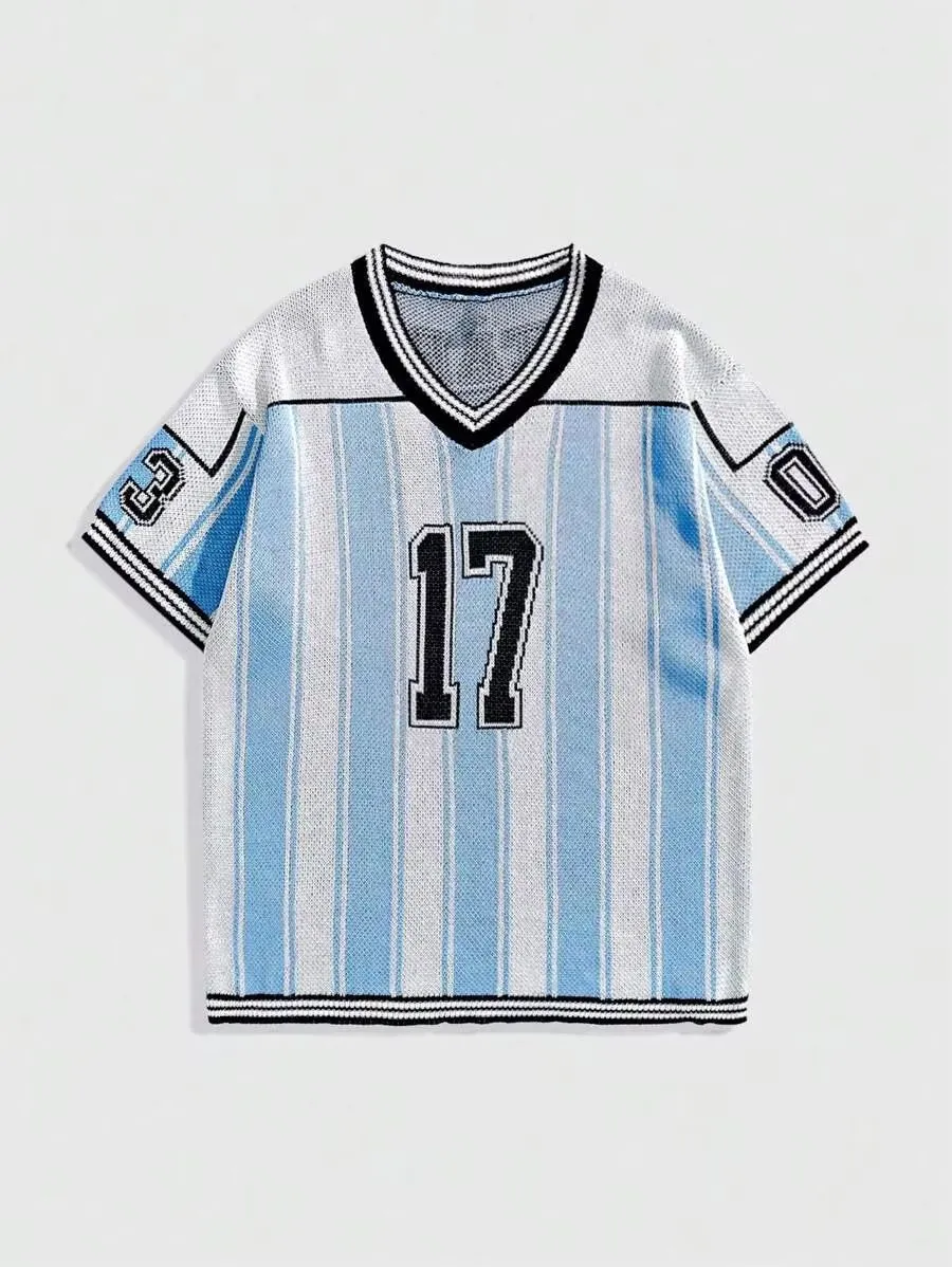 Jacquard Knit Pullover Top Breathable Knitted Football & Basketball Jersey