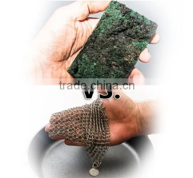 2016 New Cast Iron Cookware, Cast Iron Cleaner Skillet Chainmail Scrubber Premium 316 Stainless Steel 7in Round