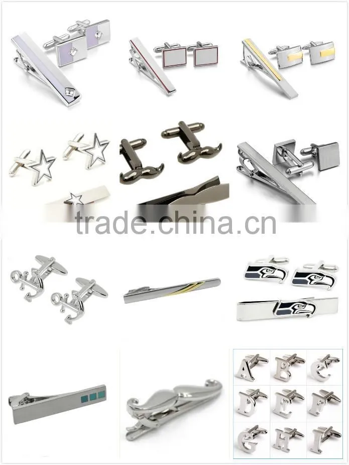Wholesale Gold Tone Custom Cufflink And Tie Clip Sets ,Best Selling Cufflink And Tie Clips