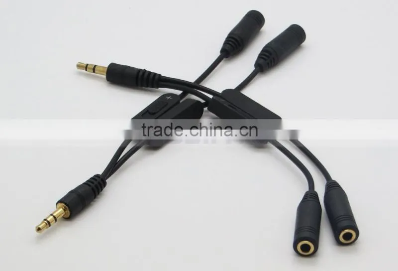 2 Male to Female Y Splitter Cable Extension Audio Cable With Volume Control