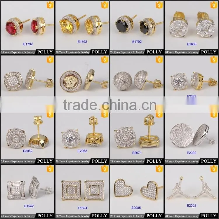 Hip pop jewelry fashion stud earring 925 silver square shape