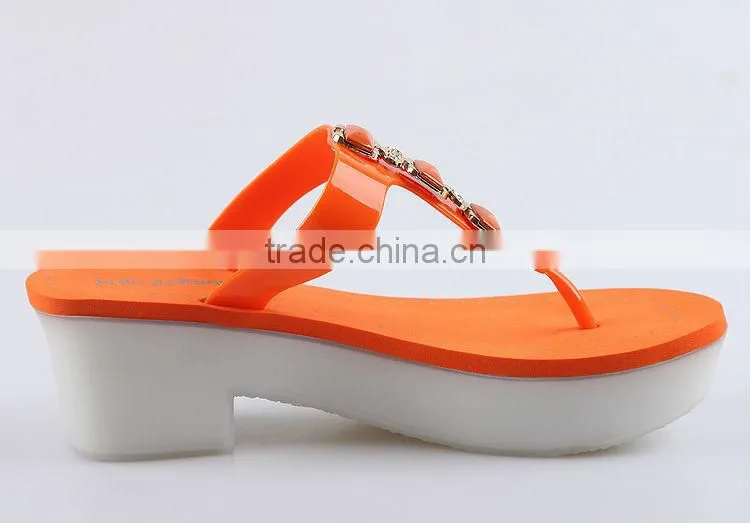2015 Ladies Hot Sale Plastic Wedge women shoes PVC Jelly Flip Flops Sandals Fashion PVC Material Upper With Nice Buckle