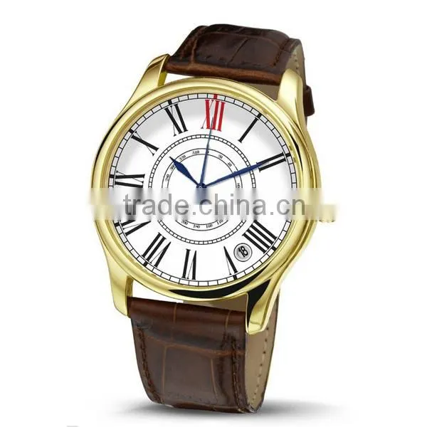 2015 trendy design stainless steel back water resistant leather band factory watch