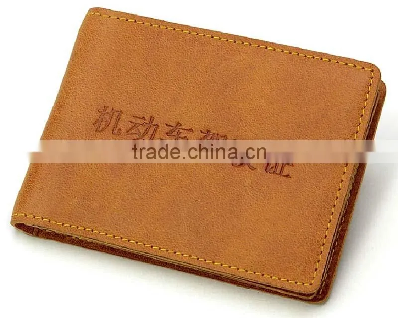 Factory hot sell fashion cow hide leather driving license wallet