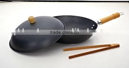 Iron non stick wok with metal cover or lid