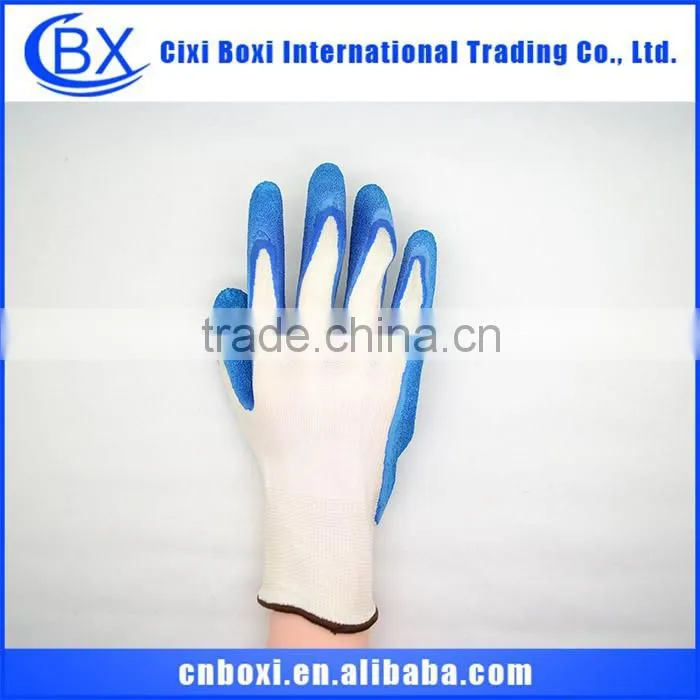 Comfortable orange&white durable safety glove,nylon sandy nitrile glove