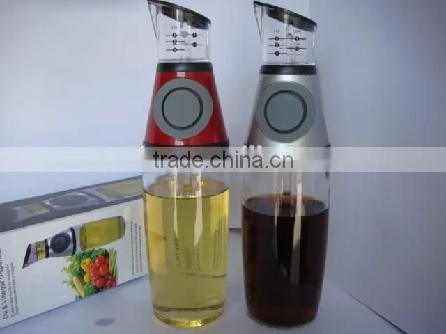 Press and Measure Olive Oil Glass Bottle- Salad Dressing Dispenser Infuser - Vinegar Pourer
