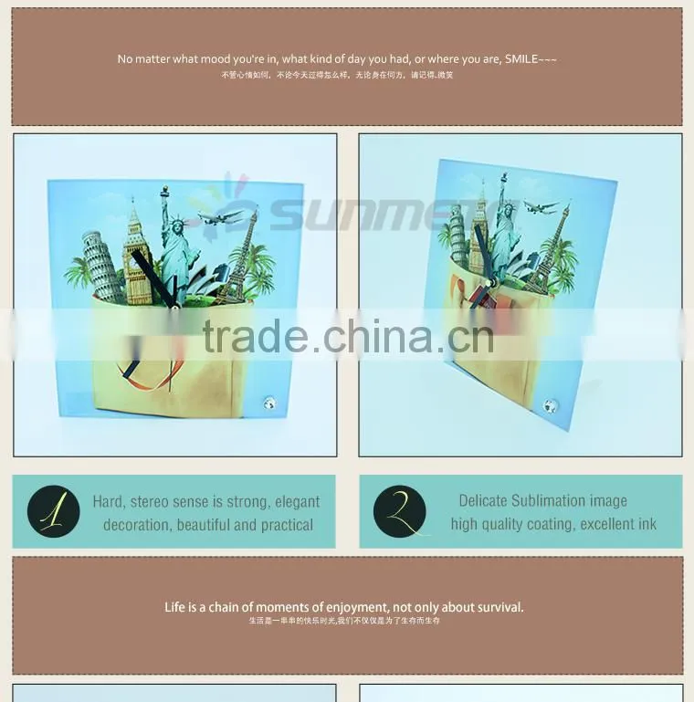 Sunmeta factory directly blank sublimation square glass photo frame with clock BL-26