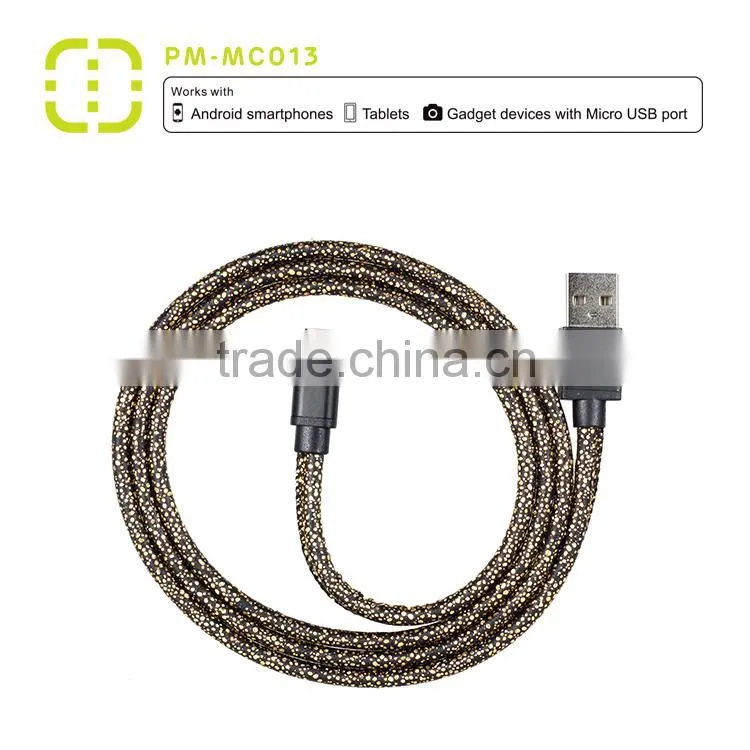 Walnut micro leather cable for samsung/smart phone/Android Phone