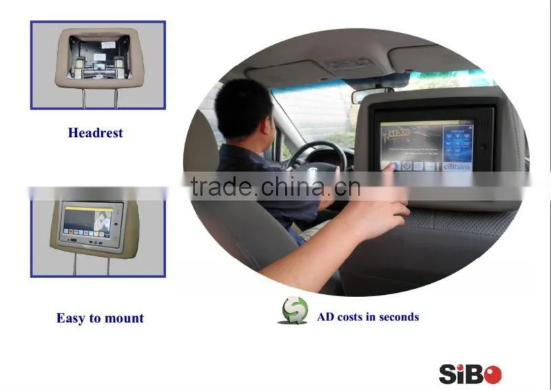 Turnable Screen Monitor Built in Headrest for Taxi Advertisement with Body Sensor
