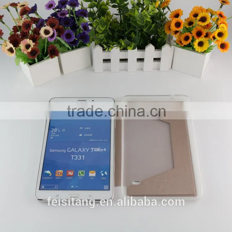 Flip stents pu leather holster tpu transparent soft shell 8.0 inch case For galaxy tab4 tablet t330 t331